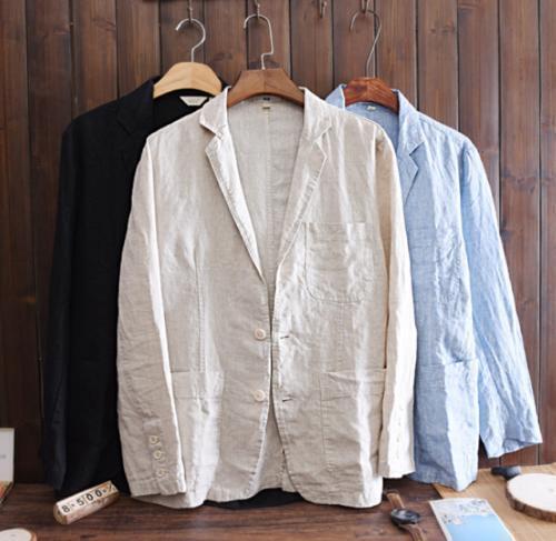 Para hombres Algodón Lino Vestido Blazers Calce Ajustado Camisa Abrigo Informal Chaqueta Formal Retro - Imagen 6 de 16