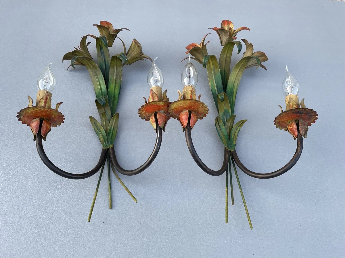 Decorative Vintage Florentine Tole Wall Lights Lilies Sconces