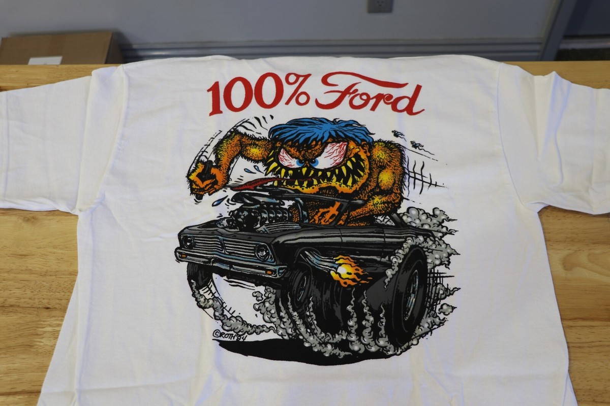 Men's Ed Big Daddy Roth Rat Fink 100% Ford Hot Rod White Cotton T