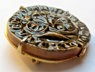 Broche Ancienne En Faïence Émaux D'Art - Bijou Vintage Épingle à Pompe - Parfait État