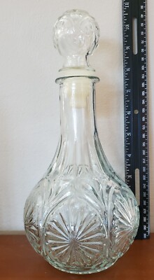 Vintage ANCHOR HOCKING Pressed Glass Wine Liquor Decanter Bottle Starburst 10''