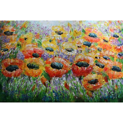 Meadow Lavender Flowers Provence Yellow Wildflowers Oil Painting on Canvas Origi