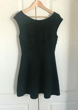 Ann Taylor LOFT Animal Print Black Boat Neck V-back Sleeveless Fit Flare Dress 2