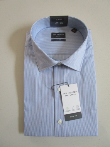 Van Heusen Men's Slim Fit Mini Stripe Blue Business Shirt  Size: 46/2XL - Picture 1 of 3