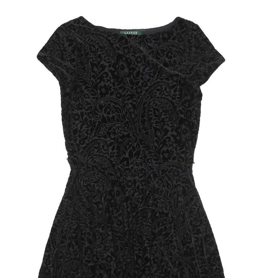 LAUREN RALPH LAUREN Mujer Negro Mezcla Poliéster Ajuste y Acampanado Terciopelo Floral Rodilla Foto 2 de 4