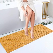 Bamboo Bath Mat Bathroom Runner Long Wood Shower Waterproof Non Slip 16x48"