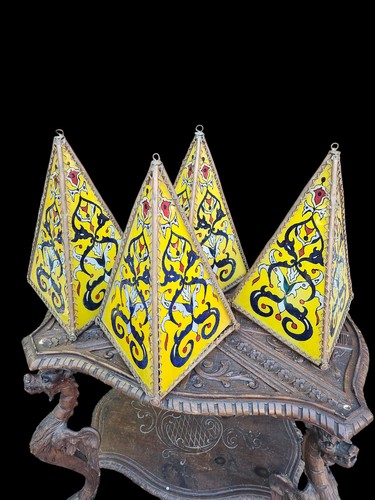 Set 4 Geometric glass copper hand paint Wall lamp frame holders vintage 70s