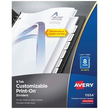 Avery 8-Tab Print-On Binder Dividers White Tabs 25 Sets 11554