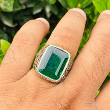 Heavy Big Ring Natural Emerald Stone Big Emerald Stone Ring For Men Engraved