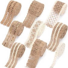 9 Rolls Jute Ribbons Lace Craft Burlap 18 Meters For Gift Wrapping Party
