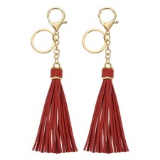 2Pcs Leather Keychain Tassels with Lobster Clasp Key Ring, Wine Red