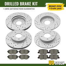 Front Rear Drilled Brake Rotors & Ceramic Pads Set for 2014-2018 Mazda 3 Sport