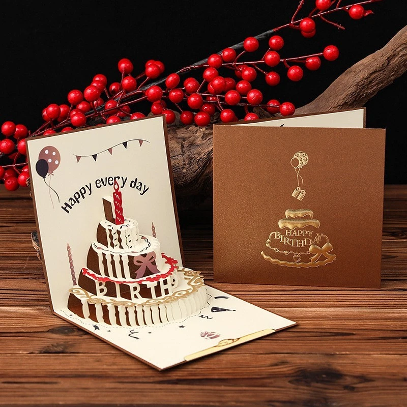 Tarjeta de cumpleaños emergente 3D postal tarjeta de felicitación regalo de cumpleaños para mujeres hombres niñas Foto 3 de 4