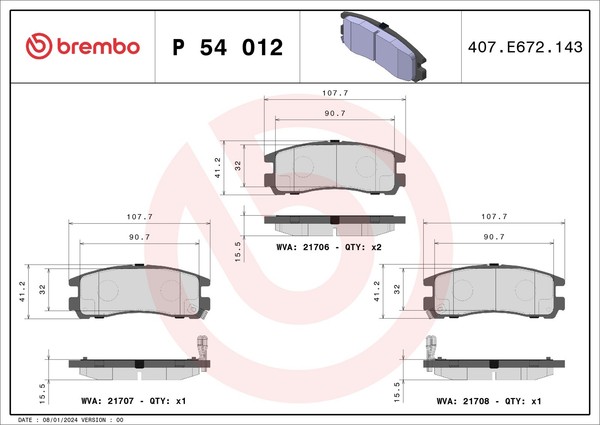 Bremsbelagsatz Scheibenbremse Prime Brembo P 54 012 FüR Chrysler Mitsubishi 16V-image