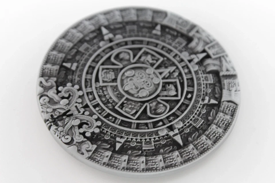 Hombres Mujeres Hebilla de Cinturón Metal Plateado Oscuro Moda Occidental Calendario Azteca Maya Foto 3 de 4