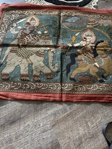 Vintage Tapestry beaded wall HangingElephant & Horse Embroidery. Beautiful Detai