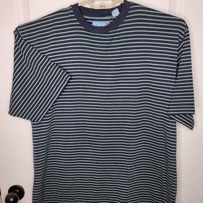 Ringo Sport Shirt Mens XL Blue Green Stripe Crewneck Casual Tee T-Shirt Top
