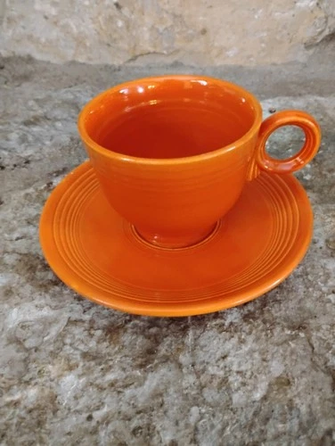 Vintage Atomic Orange Fiesta Ware Saucer and Cup Good Condition