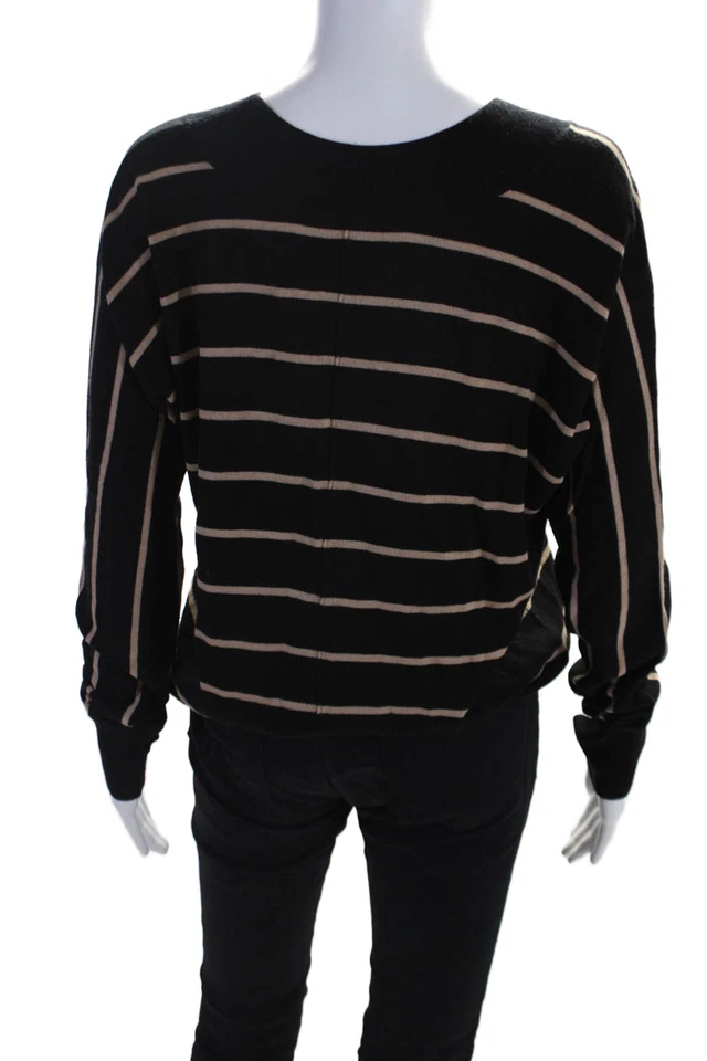Feel The Piece Womens Long Sleeve Striped Pullover Sweater Black One Size - Image 3 of 4