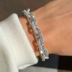 Authentic 15Ctw Round Cut Lab Created Diamond Paved Link Bracelet 14K White Gold Plated