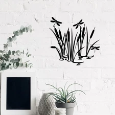 Metal Cattails and Dragonfly Wall Art,Dragonfly Wall Hang,Rustic Farmhouse Decor