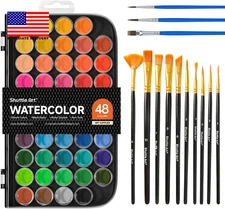 58 Pack Watercolor Paint Set, 48 Colors Watercolor Pan with 10 Paint Brushes for