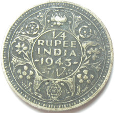 1943 Silver British India 1/4 Rupee - #11415-7