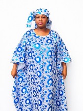 Women  s Multi-Color African Cotton Kaftan Dress w/ Headwrap One Size