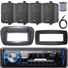 Pyle 1-DIN Marine Receiver W/Kit  Adapter Plate, 4x 4" Indoor/Outdoor Speakers
