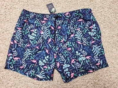 JOULES Heston Swim Shorts XL Navy Flamingo Men's Lined Trunks NWT