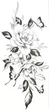 Flowers Butterflies Line Art Temporary Tattoo Faux Fake Tattoos Black Arm Sleeve