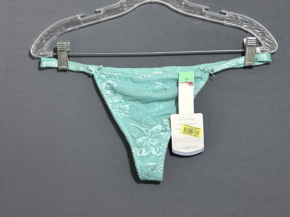 Cabernet G-String Thong Panty Sz XL Green Floral Jacquard Foto 2 de 4