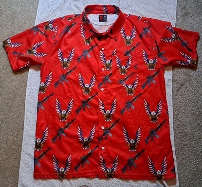 OAF Nation Mens Hawaiian Shirt MK18 Gun American Bald Eagle Size XL Red