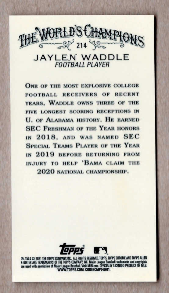 Jaylen Waddle 2021 Topps Allen & Ginter Chrome Baseball Mini #214 - Image 2 of 2