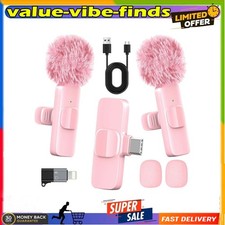 Pink Wireless Lavalier Microphone for iPhone Android - Mini Clip-On Mic with N