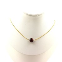 Halskette 1 Perle Tigerauge Rot 8 Mm. Kette Stahl Made In Frankreich