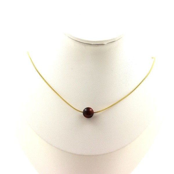 Halskette 1 Perle Tigerauge Rot 8 Mm. Kette Stahl Made In Frankreich-image