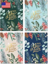 Happy New Year Cards Set with Envelopes - 24 Pack of Thick 300Gsm Holiday Decor 