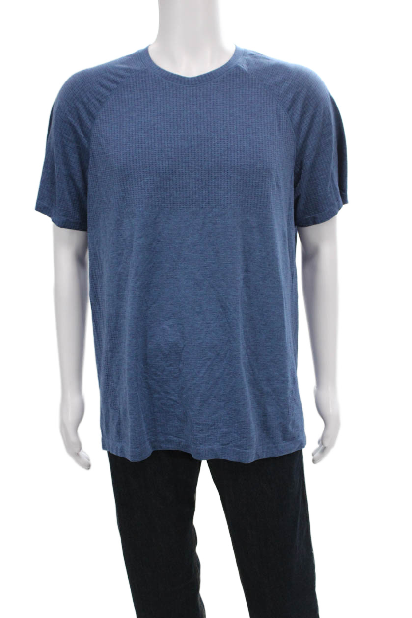 Lululemon Mens Basic Geometric Blue Nylon Crew Neck Short Sleeve T-Shirt Size MFree Shipping in US $100+ Orders | $6.95 Orders Below