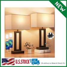 Nightstand Table Lamps for Bedrooms Set of 2 - Touch Bedside Lamp with USB C A,