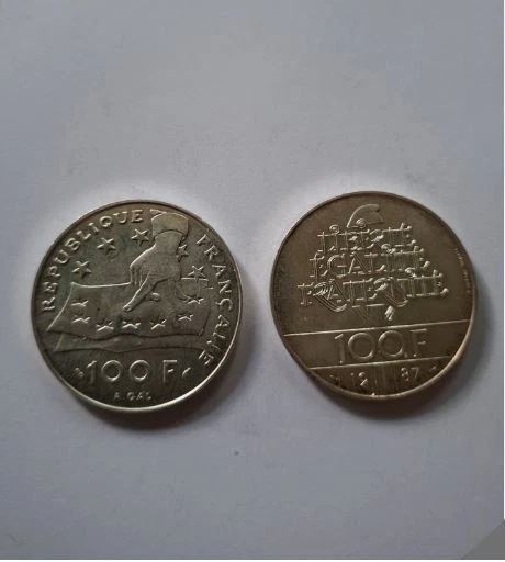LOT 2 PIECES DE 100 FRANCS EN ARGENT - 1987 LAFAYETTE + 1991 DESCARTES - Photo 2/2