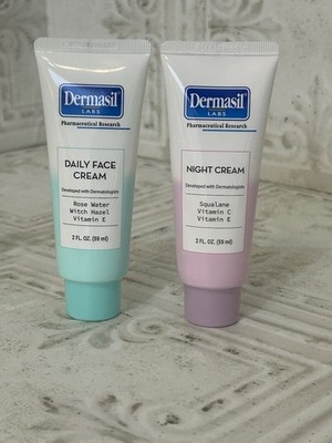 Lot Of 2 - Skin Cream Day  &  Night Squalene Witch Hazel Vit C & E Rose Water
