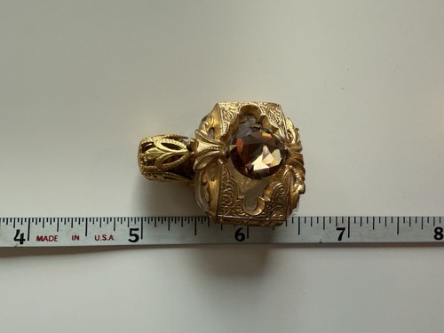 Vintage Perfume Mini Scent Bottle Topaz Glass Stone Filigree Top France - Picture 9 of 9