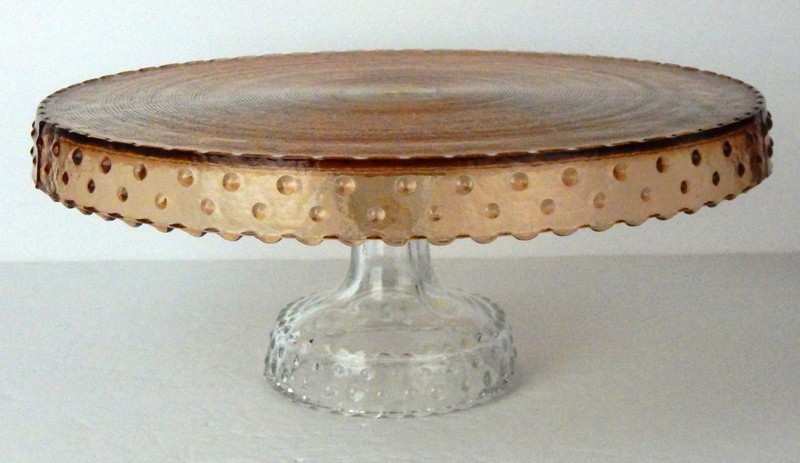 Vintage LE Smith Large 10.5" Pink Hobnail glass Pedestal Cake Stand Clear Base