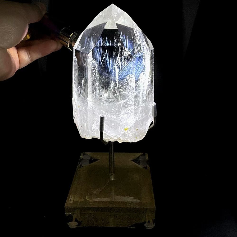 2.86LB Natural White Clear Quartz Obelisk Energy Crystal Point Reiki Decor+Stand