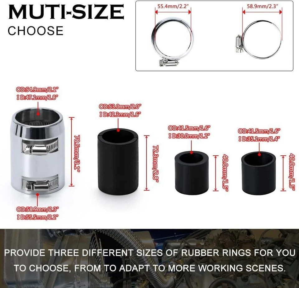 Universal 24" Stainless Steel Radiator Flexible Coolant Water Hose w/ Caps Kit - Imagem 2 de 4