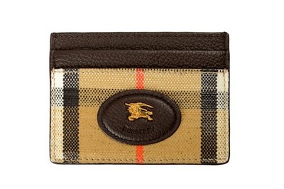 Burberry Unisex Signature Check 100% Pebbled Leather Logo Card Case
