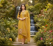 Heavy Faux Georgette Yellow Fancy Palazzo Suit With Dupatta For Haldi Function