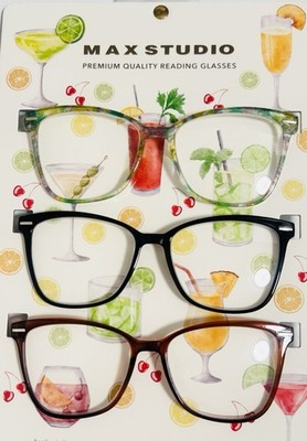 Max Studio Premium Quality Reading Glasses Set Of 3 Green Multi/Black/Brown