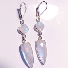 ECHTER Regenbogen Mondstein Ohrbrisuren Ohrringe Ohrhänger 925 Sterling Silber